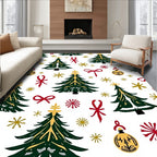 Festive Green Trees Red Gold Accents Rug