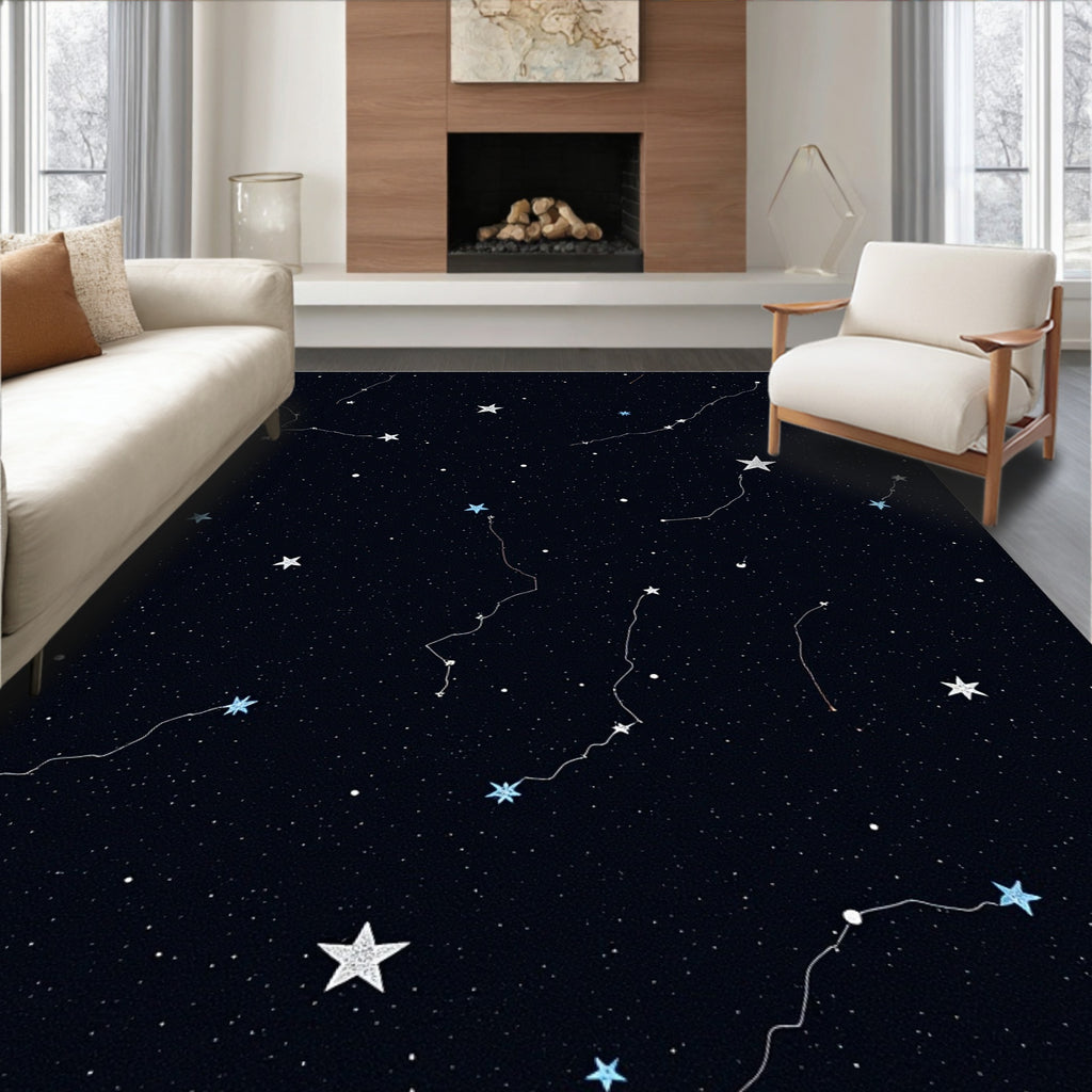 Deep Blue Night Sky Starry Constellation Rug