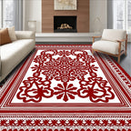 Crimson Intricate Floral Medallion Frame Rug