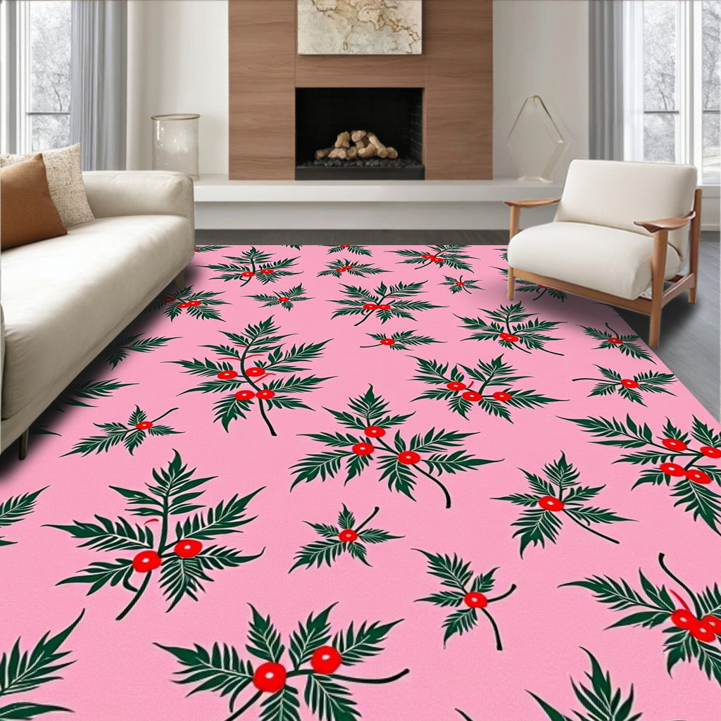 Pink Green Red Berry Foliage Rug