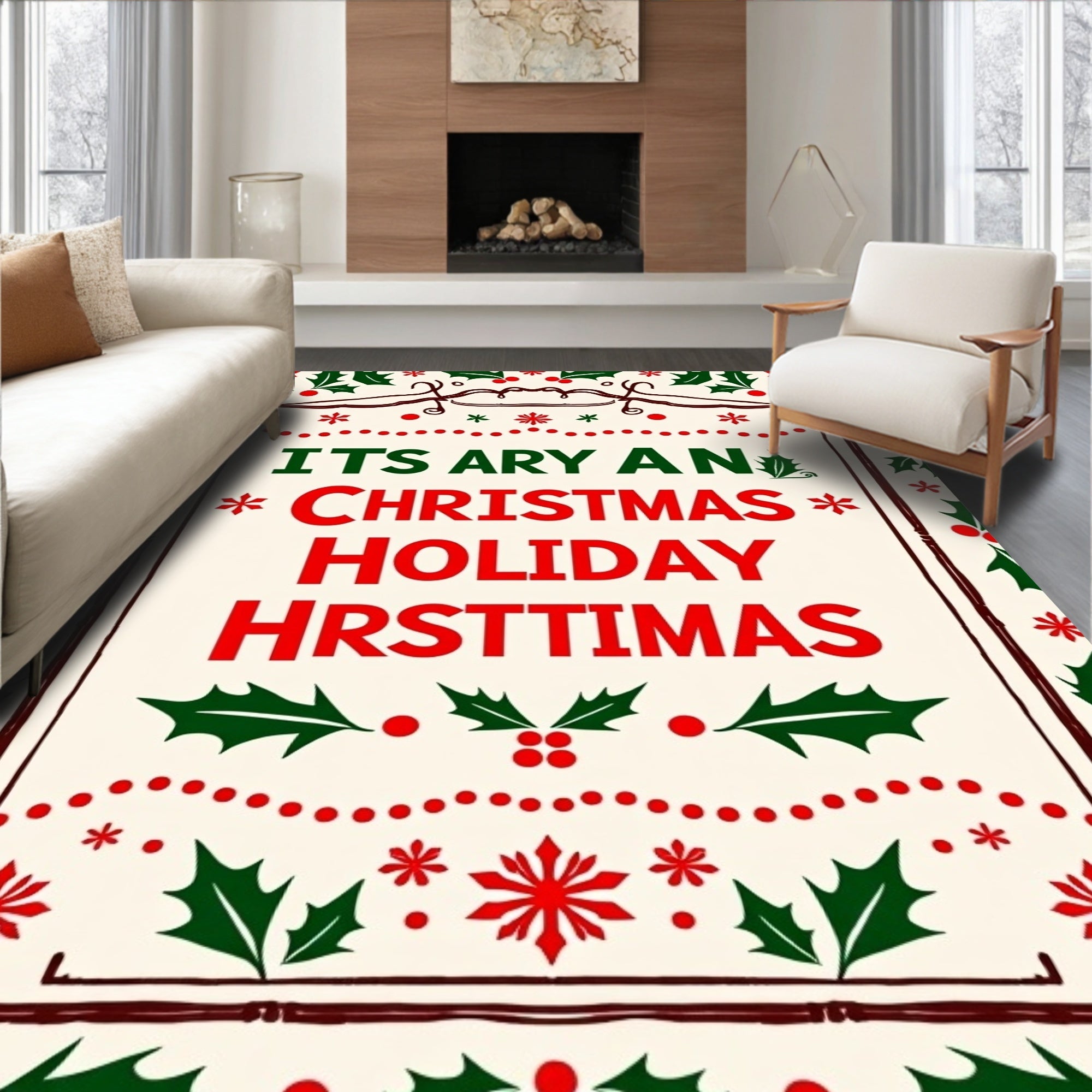 Vintage Holly Berry Christmas Rug