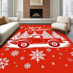 Vintage Red Truck Snowflakes Christmas Card Rug