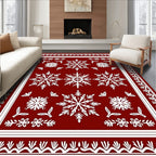 Crimson White Snowflake Festive Border Rug