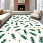 Green Pine Boughs Gold Stars Rug