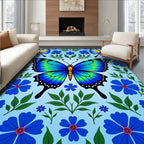 Blue Green Butterfly Garden Floral Rug