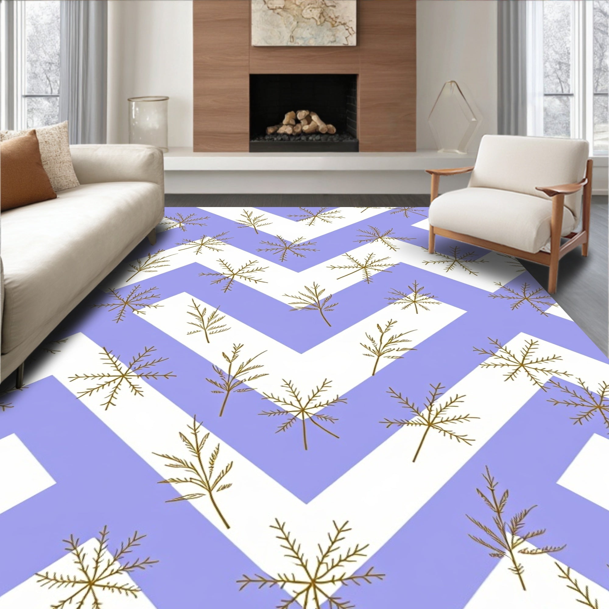 Soft Lavender Leaf Chevron Rug