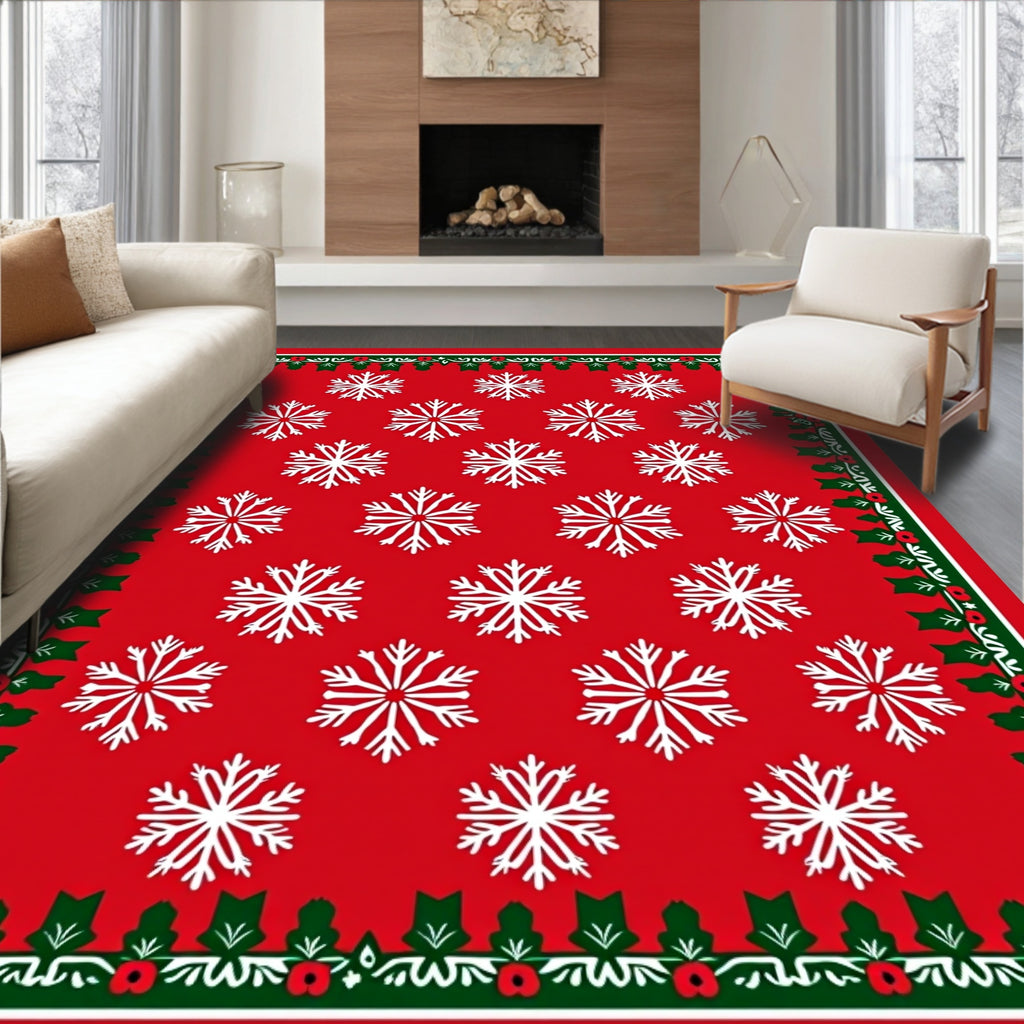 Classic Red White Snowflake Border Rug