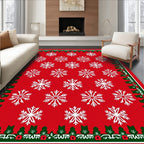 Classic Red White Snowflake Border Rug