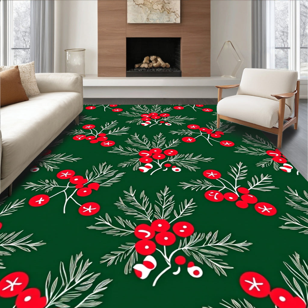 Crimson Berry Branches Green Repeat Rug