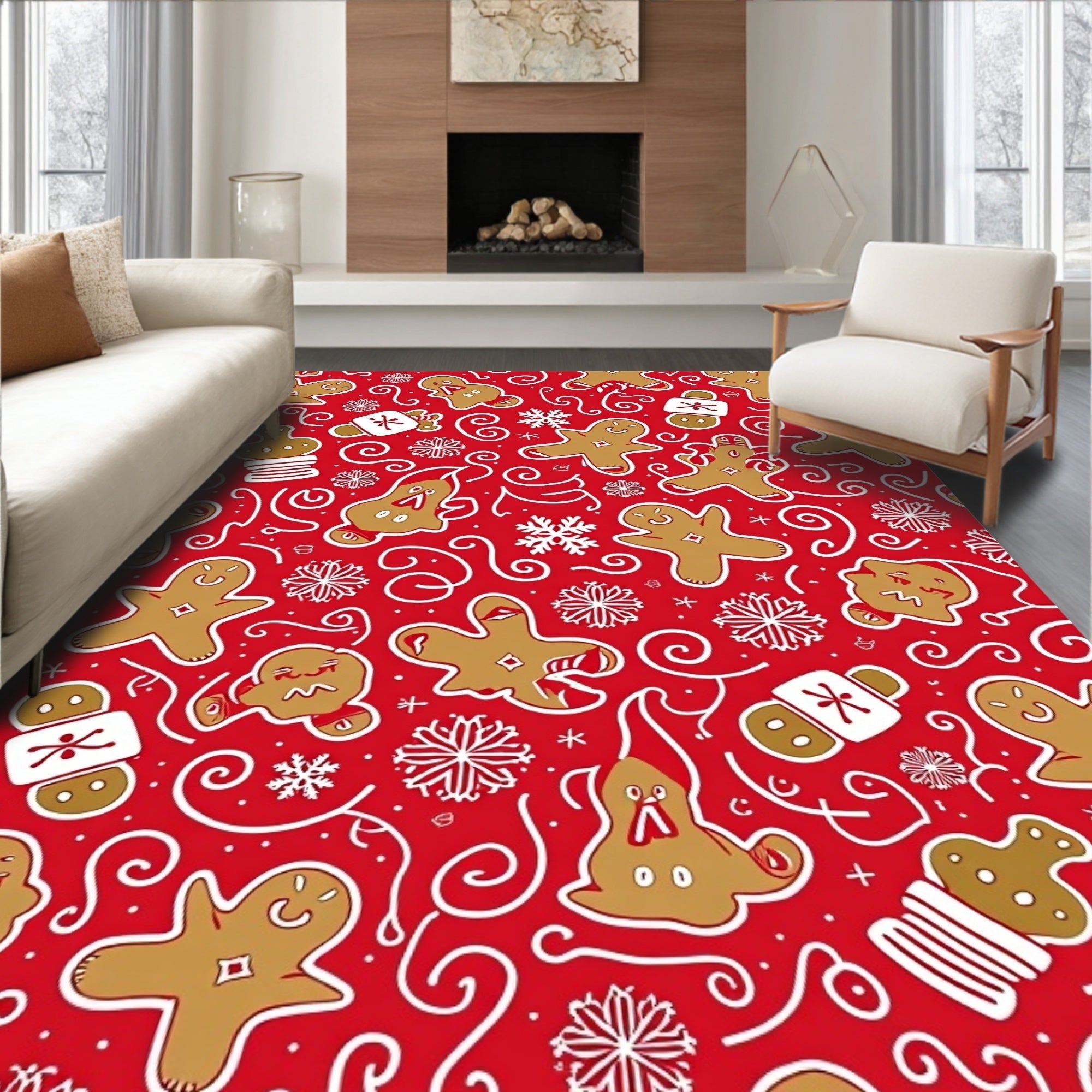 Whimsical Gingerbread Man Snowflakes Red Rug