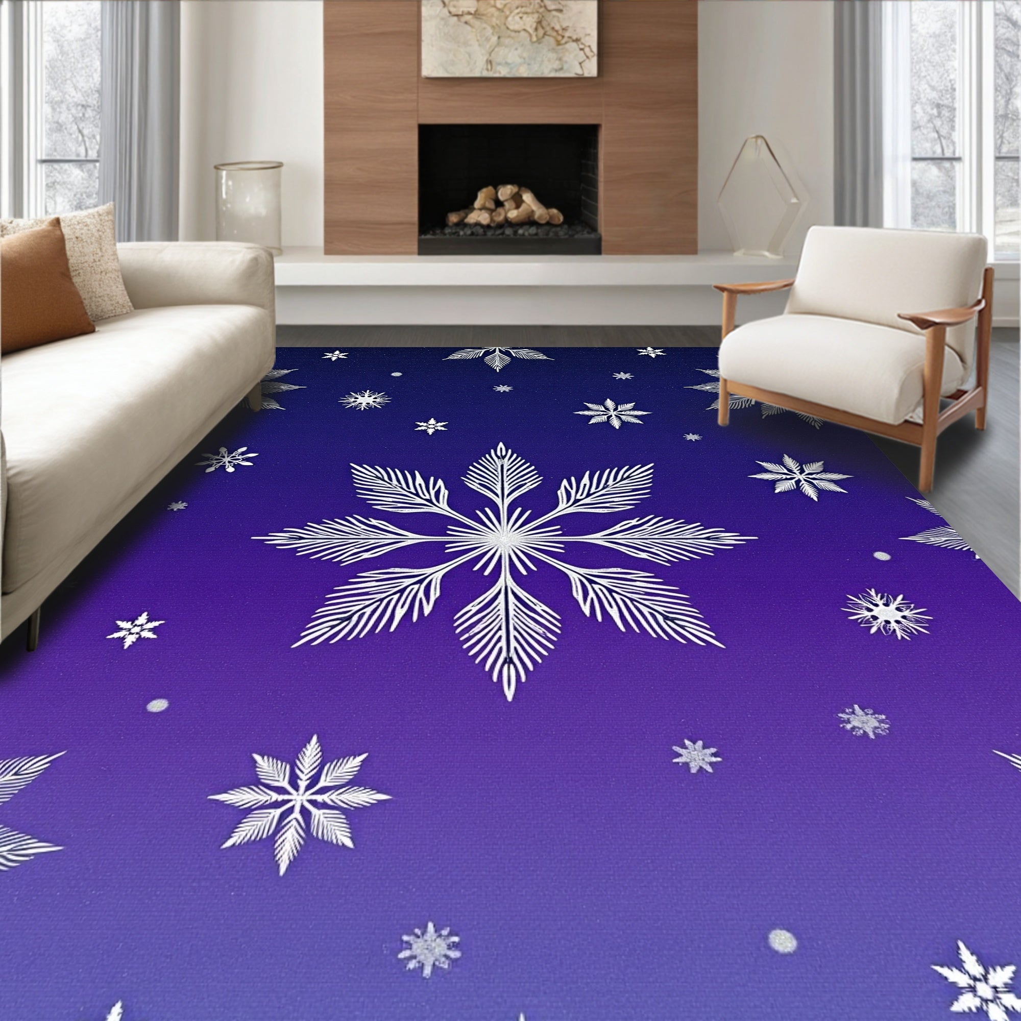 Winter Snowflake Navy Purple Gradient Rug