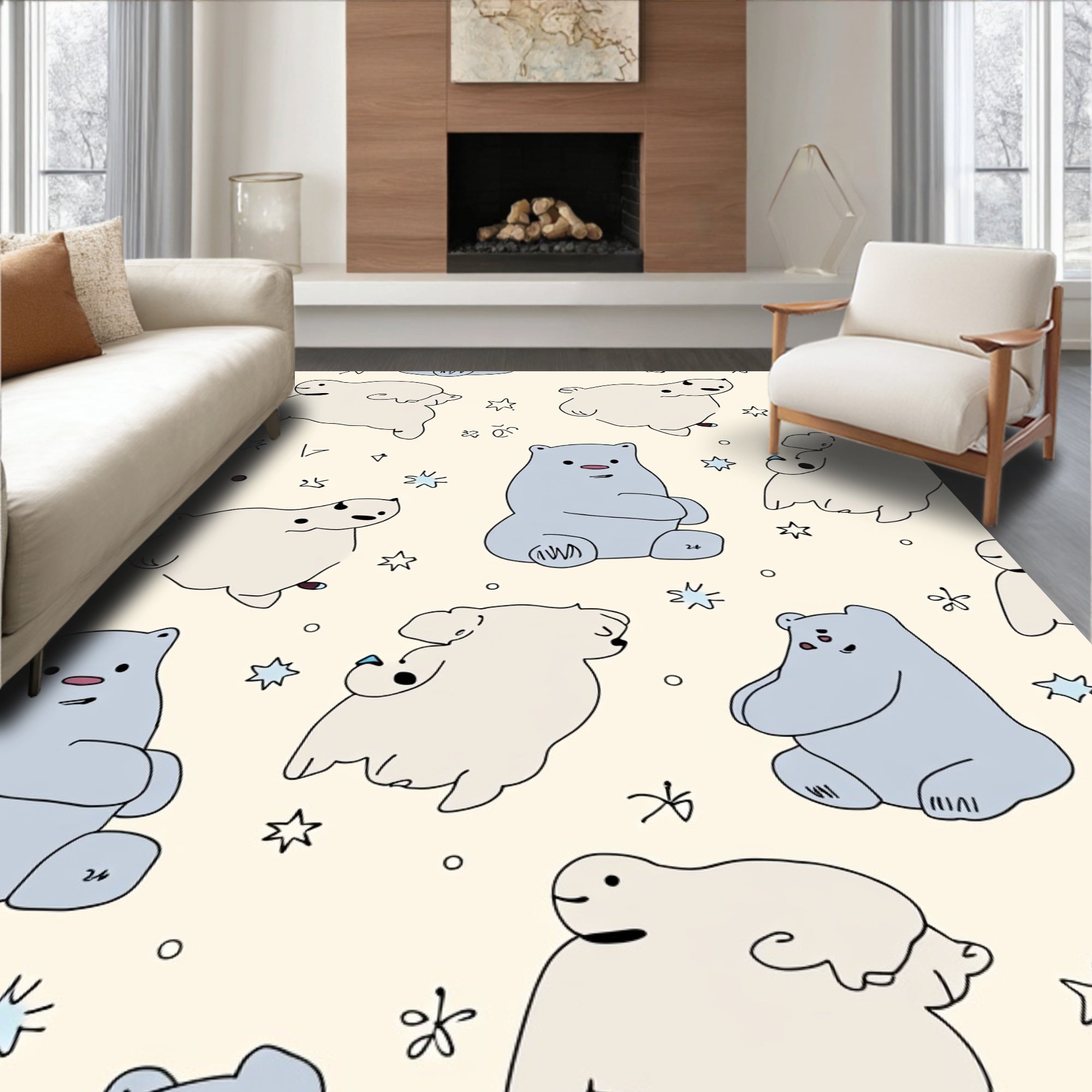 Whimsical Polar Bears Starry Night Rug