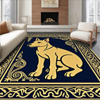 Golden Dog Portrait Navy Ornate Rug
