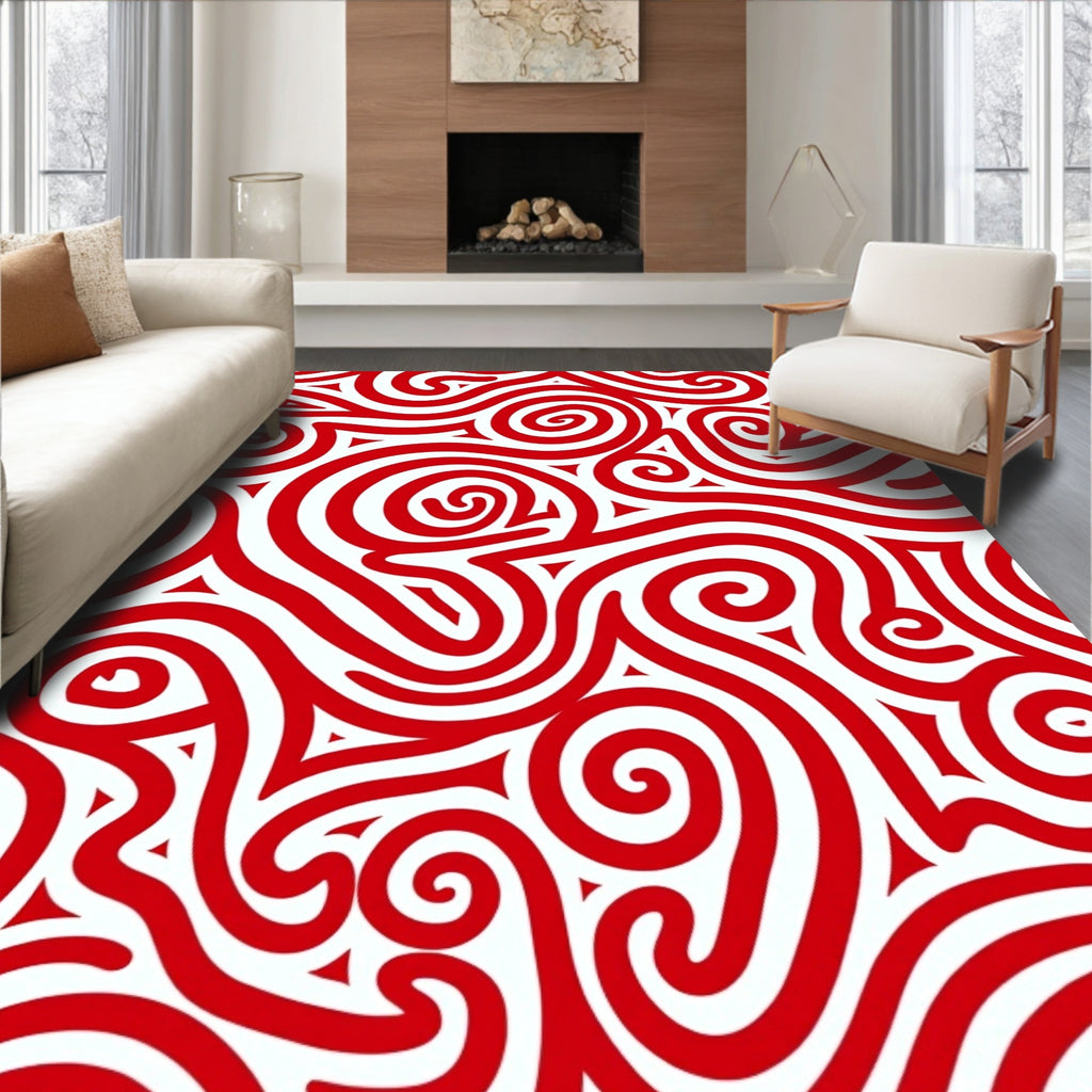 Crimson Swirl Abstract Harmony Rug
