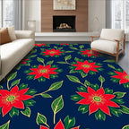 Red Floral Vine Dark Blue Rug