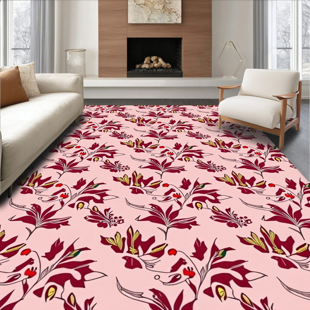 Crimson Berry Leaf Scatter Rug