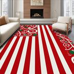 Festive Red Green Ornament Swirl Stripes Rug
