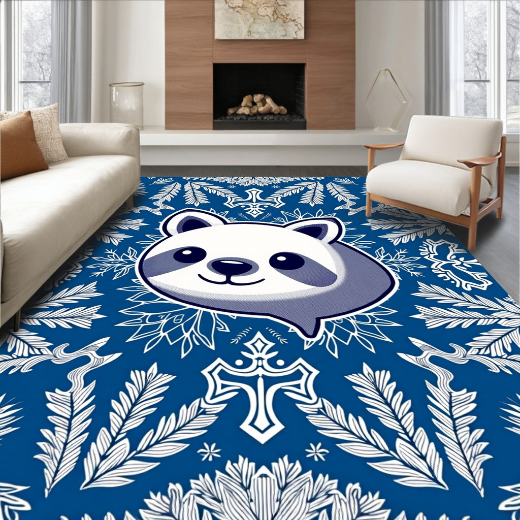 Cute Panda Blue Floral Collage Rug