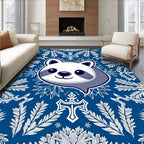Cute Panda Blue Floral Collage Rug