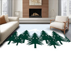Dark Green Forest Snow Mountain Panorama Rug