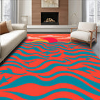Vibrant Coral Teal Ocean Animals Rug