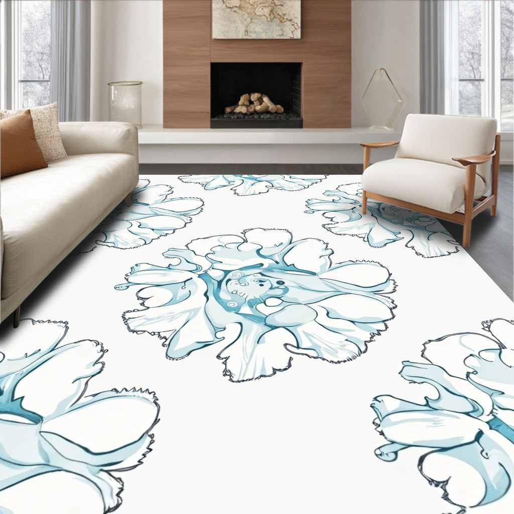 Aqua Abstract Floral Repeats Rug