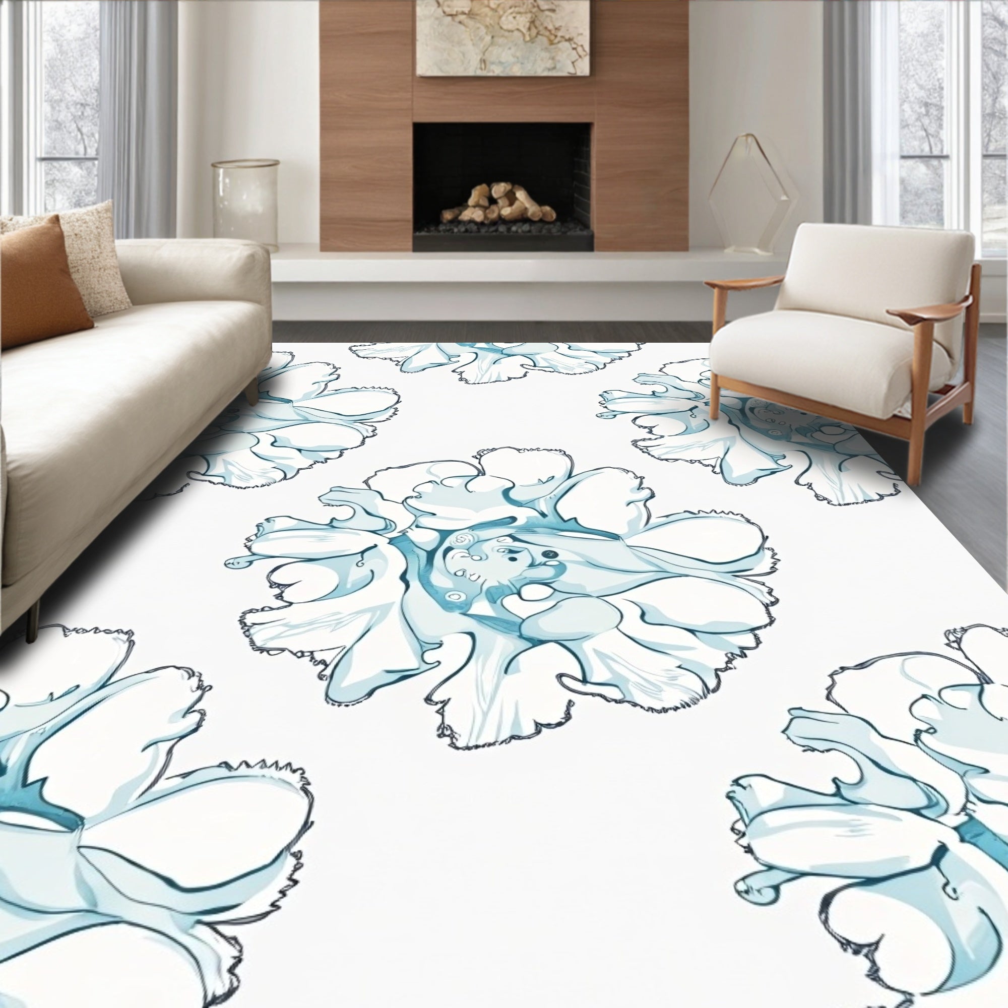 Aqua Abstract Floral Repeats Rug