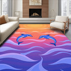 Joyful Blue Dolphins Sunset Ocean Waves Rug