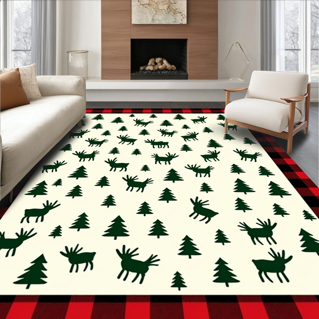 Rustic Red Buffalo Plaid Moose Forest Rug