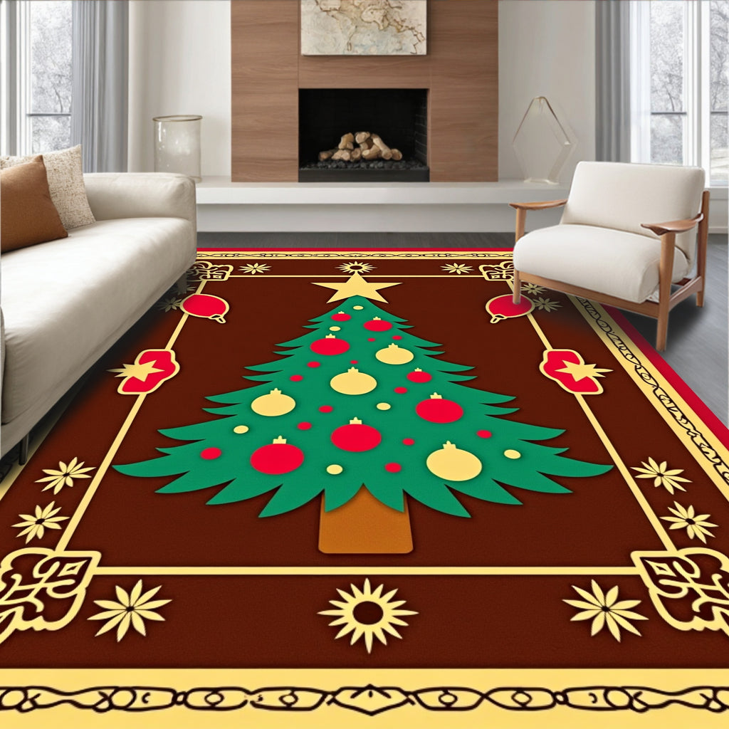 Festive Christmas Tree Red Gold Collage Rug