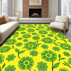 Retro Yellow Green Floral Bloom Rug