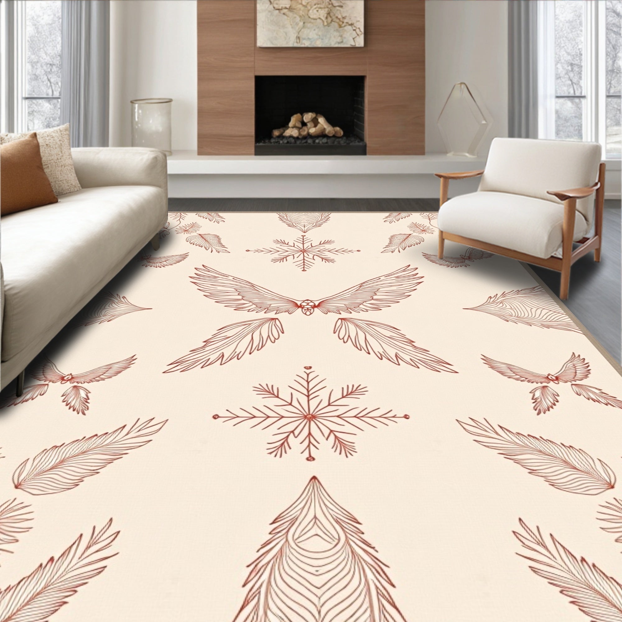 Crimson Wings and Feathers Snowflake Rug