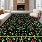 Black Emerald Holly Berry Vines Rug