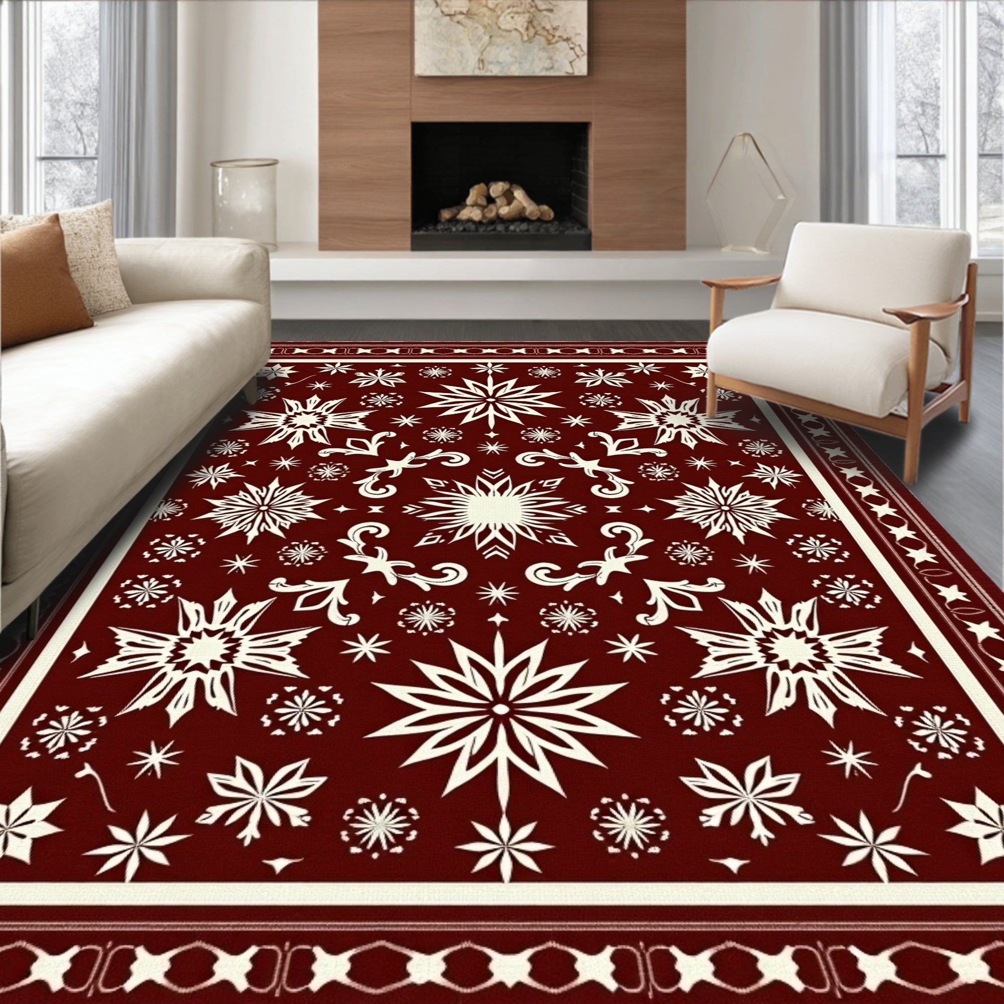 Crimson Snowflake Star Medallion Rug