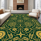 Gold Floral Vine Emerald Medallion Rug