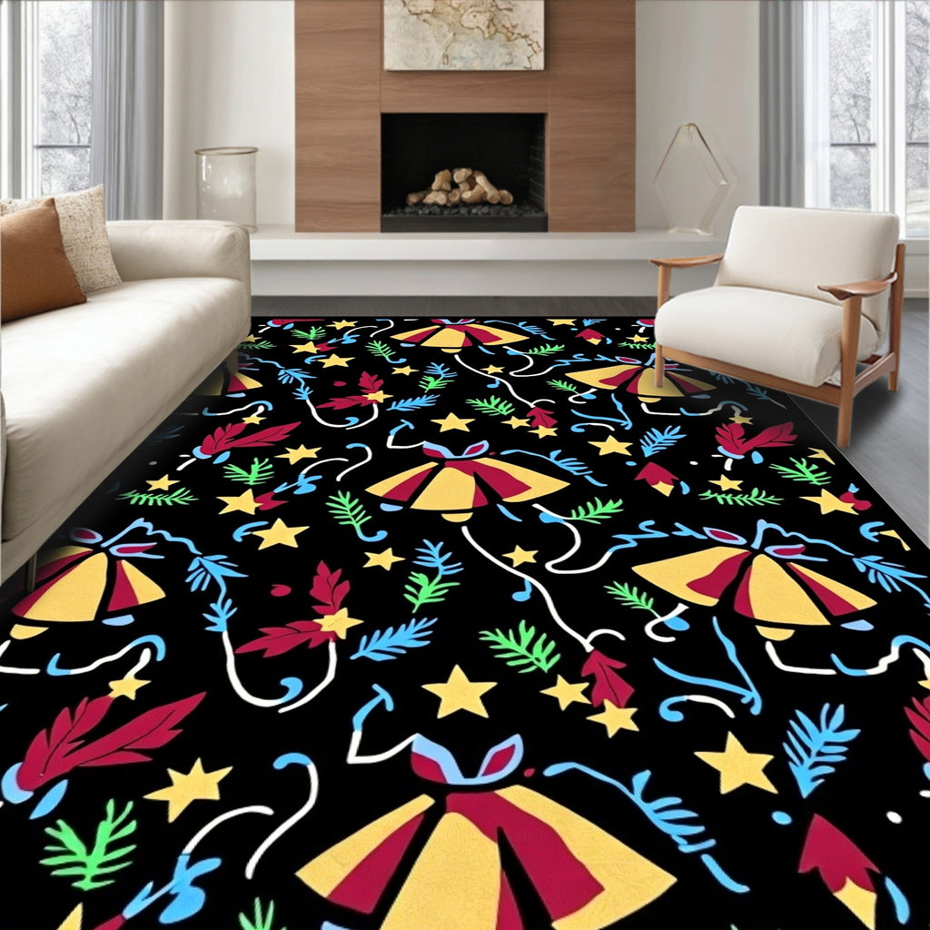 Whimsical Red Yellow Bell Celebration Stars Rug