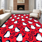 Playful Red Penguin Swirls Rug