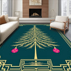 Golden Christmas Tree Pink Ornaments Rug