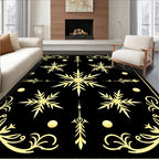 Elegant Gold Black Winter Snowflake Swirl Rug