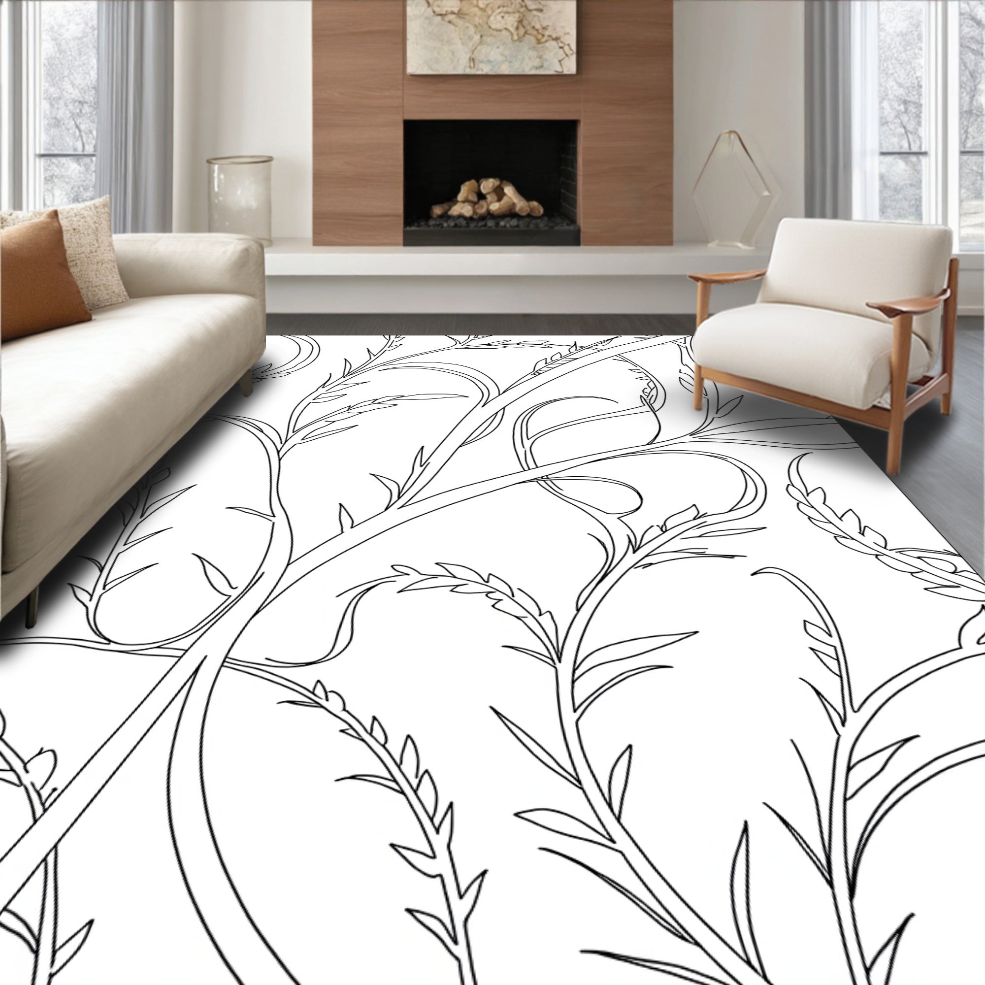 White Delicate Botanical Vine Rug