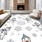 Smiling Snowman Snowflakes Winter Scene Rug