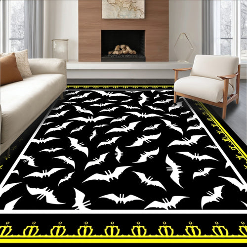 Black White Flying Bat Border Rug
