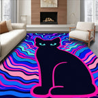 Psychedelic Black Cat Swirling Stars Rug