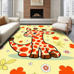 Cute Orange Giraffe Floral Yellow Rug