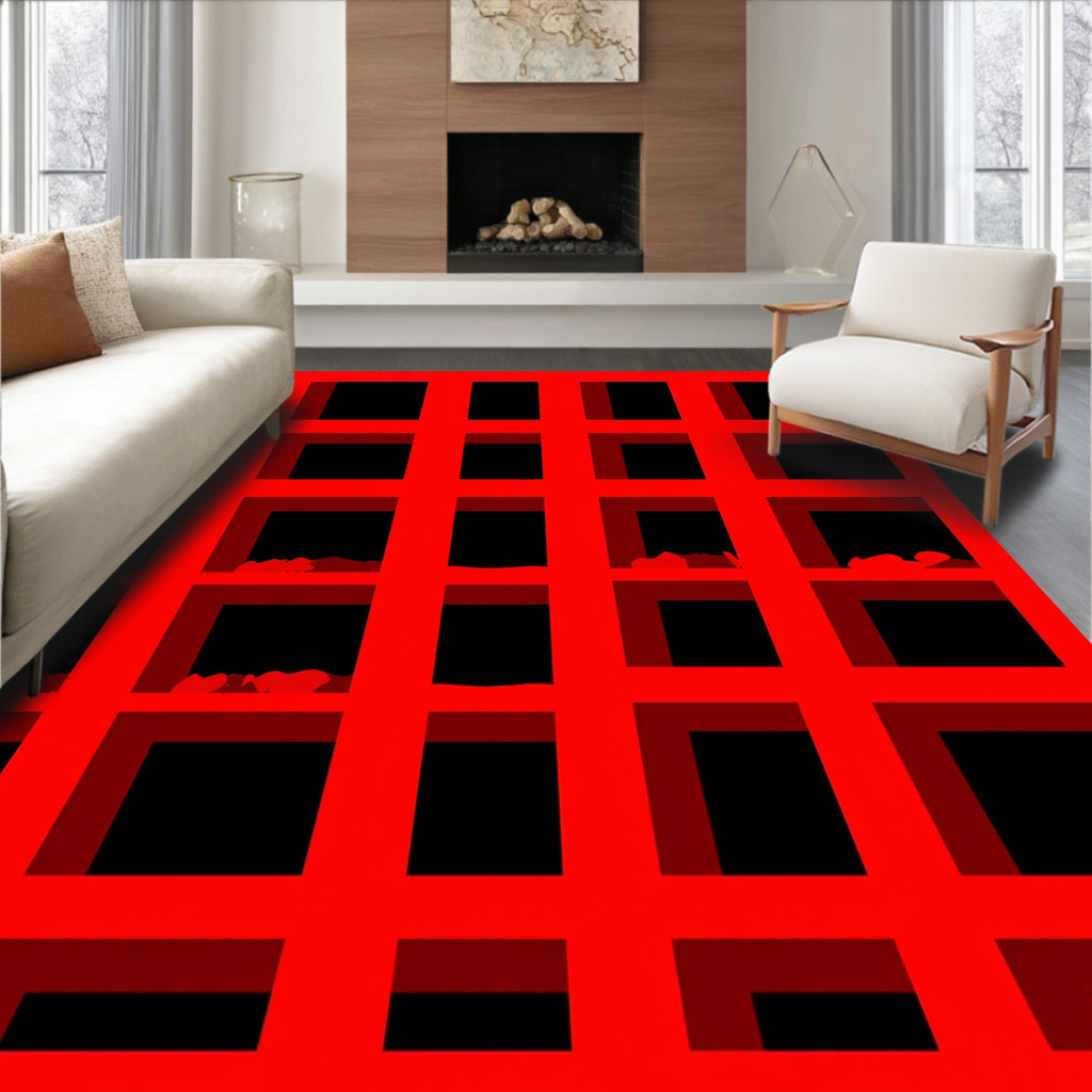 Bold Red Grid Texture Rug