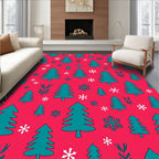 Crimson Teal Evergreen Snowflakes Scattered Rug