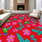 Crimson Hummingbirds Pink Floral Garden Rug