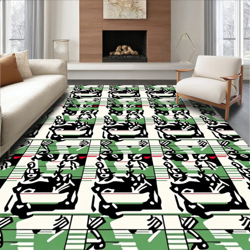 Black Green Red Abstract Geometric Stripes Rug