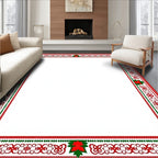Red Green Poinsettia Christmas Border Rug