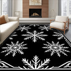 Black White Snowflake Classic Border Rug